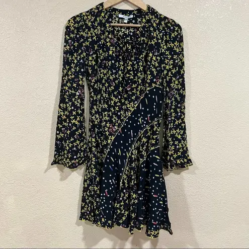 Derek Lam 10 Cosby Catia black yellow floral long bell sleeve dress