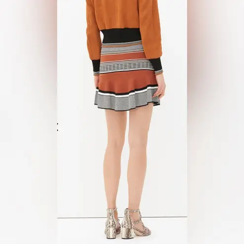 Sandro Jupe Jella Striped Ribbed Mini Skirt with a ruffle hem in brown