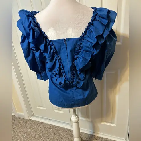 Vintage Square Dancing Flamenco Samba Blouse Size 10 Royal Blue