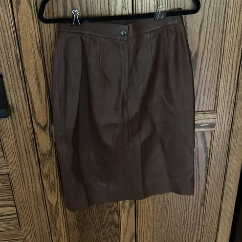 Oscar de la Renta *read* Vintage Chocolate Brown Real Leather Pencil Skirt sz 10