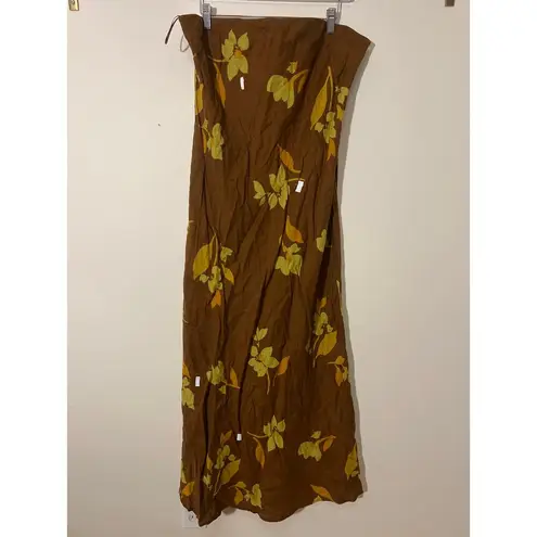 RTR Soleil Soleil Sz 5 Brown Floral Print Maeve Linen Strapless Bias Maxi Dress