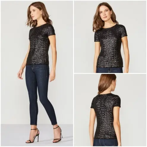 Bailey 44 Top Celebration Black Sequined Crewneck Short Sleeve T-Shirt Size XS