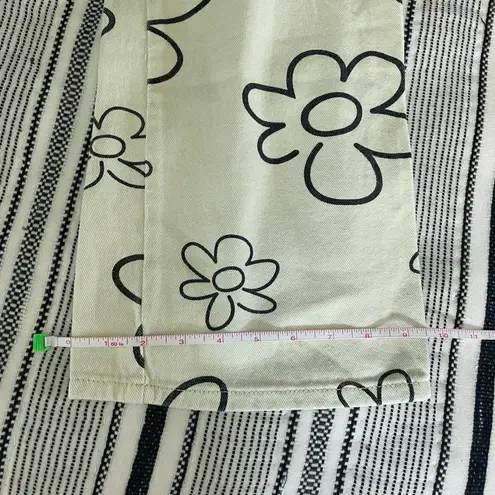 Bailey Rose Floral Print Jeans Small White Denim Flower Wide Leg Retro Eclectic Black Size 26