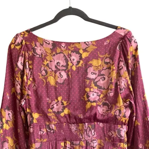 Free People New!  Womens Printed Morning Light Mini Dress size 2 Long Sleeve