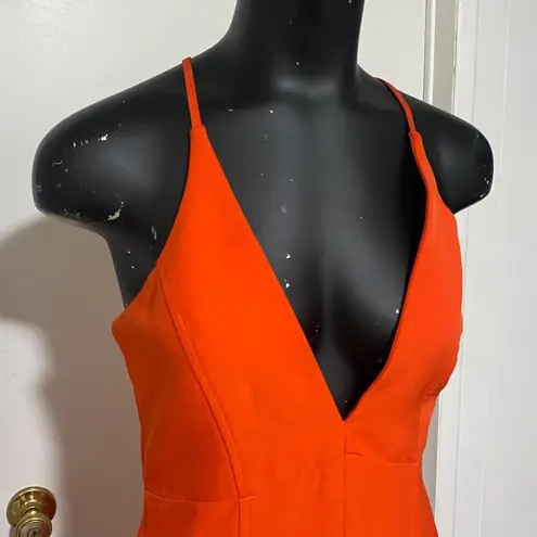 L’ Atiste Bright Orange Red Plunging Neckline Dress Size Medium