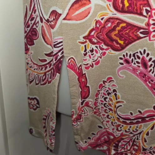 Susan Graver Weekend Printed Cozy Jersey Knit Top Sand/Pink Medium A378550