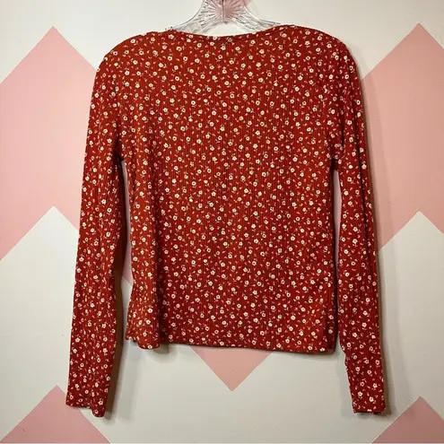 Ymi Collections Orange Rust Floral Long Sleeve Tshirt Fall Size Medium