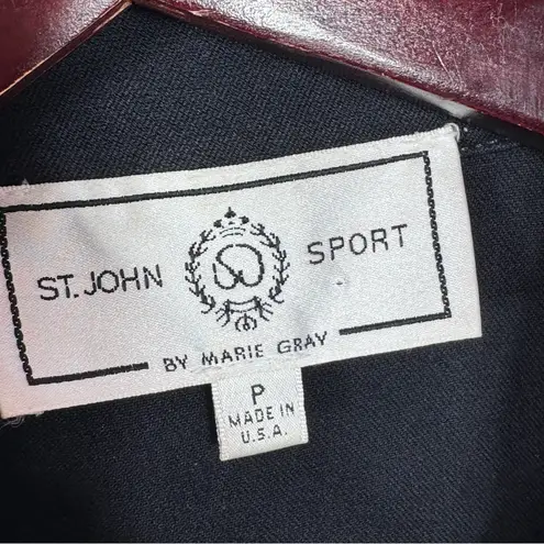 Vntg St. John Sport Contrast Stitch Button Front Denim Jacket Black Pink Small