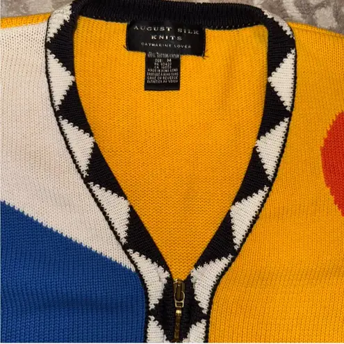 August Silk Vintage Knits Geometric Colorful Multicolor Sweater Cardigan Zip SzM
