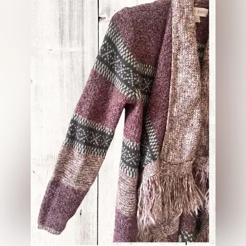 Knox Rose  Cardigan Womens XS Gray Dusty Rose Open Front Fringe Duster Beach Boho