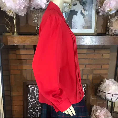 VINTAGE 1980'S YVES ST. CLAIR RED MOCK NECK PLEATED BLOUSE (12)