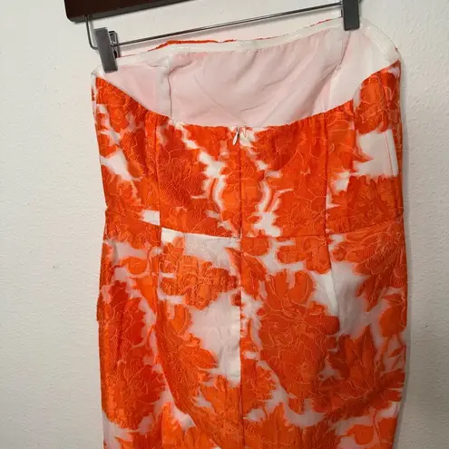 Showpo jacquard strapless cocktail midi dress orange white size 8 NWT $100