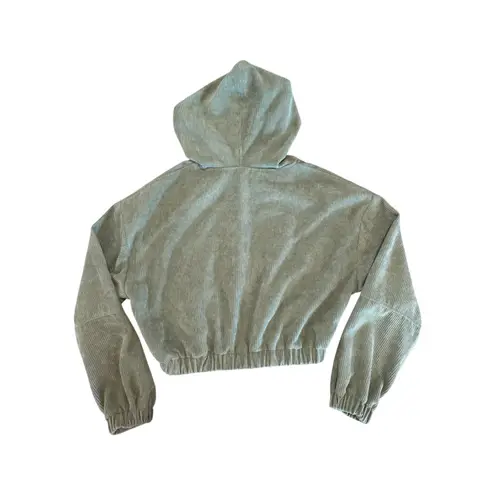 SheIn  Sage Green Cropped Corduroy Hoodie Jacket Zip Up Women’s Size Small thumbnail 5