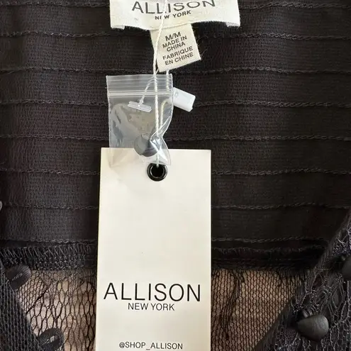 Allison New York Blouse Women’s Size Medium Black Sheer Lace Button Front NWT