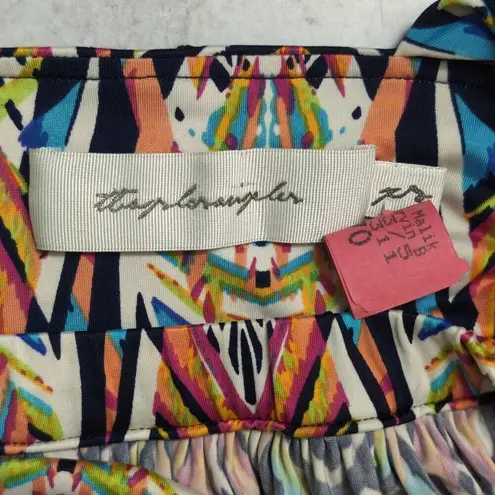 Tbags Los Angeles Multi Color One Shoulder Maxi Dress Abstract Print Cutout XS