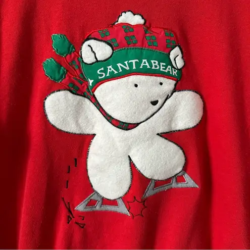 Vintage 90s Santabear Christmas Sweatshirt Red Korea Made Medium Holiday
