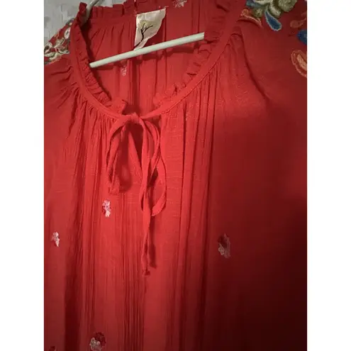 Fig and Flower Floral Embroidered Button Up Shirt 2X Orange Fall L/S Holiday Size undefined