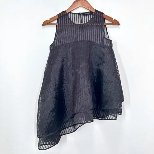 ILMNE Black Silk Asymmetrical Stunning Formal Sleeveless Top Striped Women's XS