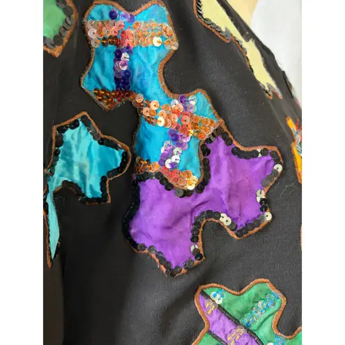 Vintage Gantos Hong Kong Puzzle Piece Appliqué Bomber Jacket 100% Cotton L Black Size M