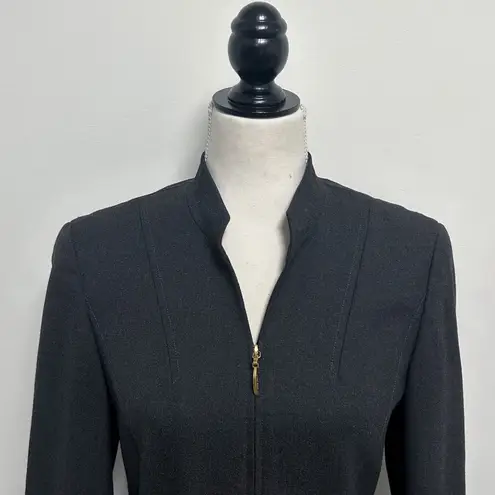 Escada Gray Wool Blend Gold Tone Zipper V Neck Mandarin Collar Blazer Jacket 34 Size undefined