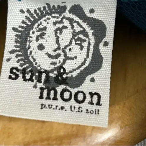 Vintage Sun & Moon Hippie Boho Mixed Print Jersey Knit Cowl Neck Sweater Large Blue