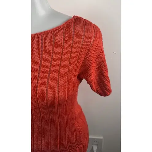 Sweater Project Ribbed Short Sleeve Knit Top Orange Scoop Neck Pulloever Small