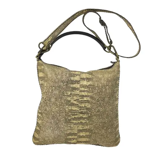 Plinio Visona Snakeskin Print Italian Leather Cream Crossbody Purse Bag