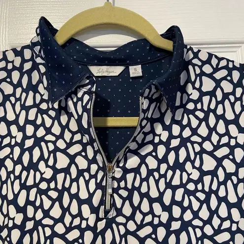 Lady Hagen Size S Quarter Zip Sleeveless Collared Navy Blue White Top Golf