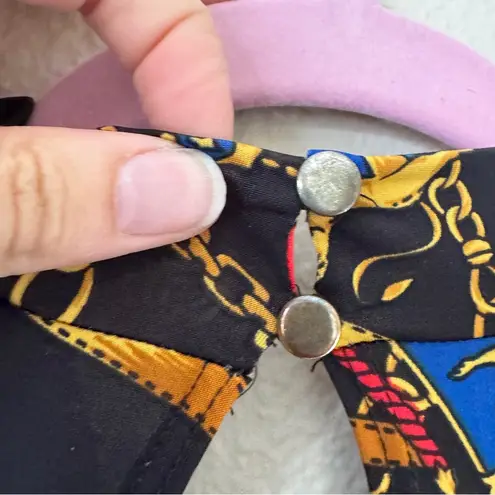 Vintage 90s Black Blue Equestrian Print Mini Dress Womens L Horse Lion Chain Size L