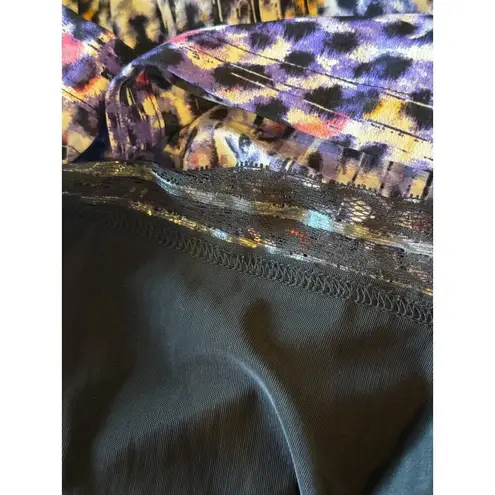 NYDJ Dress Womens 10 Black And Purple Leopard Print Crepe De Chine Shirtdress