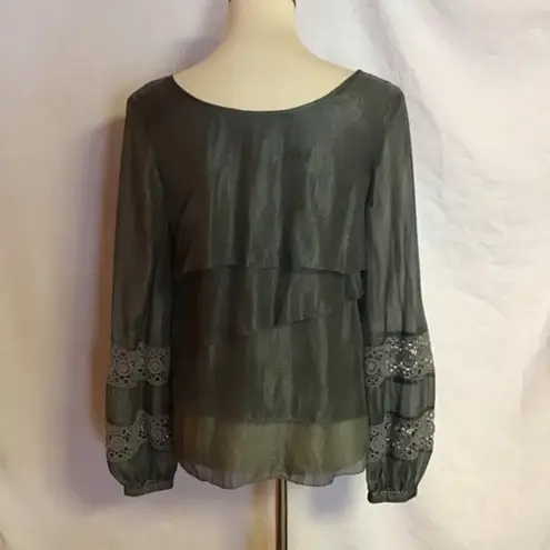 Anthropologie shimmery grey layered dressy top