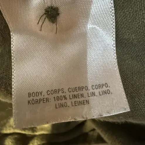 Holding Horses Womens Green 100% Linen LS Button Blouse M Festival Boho Cottage