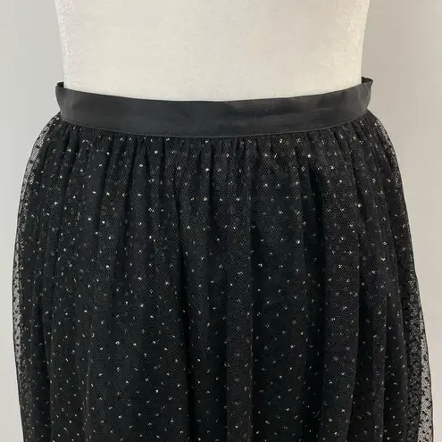 ZARA Glitter Polka Dot Tulle Knee Length Skirt Black Gold Size Small 7736/420