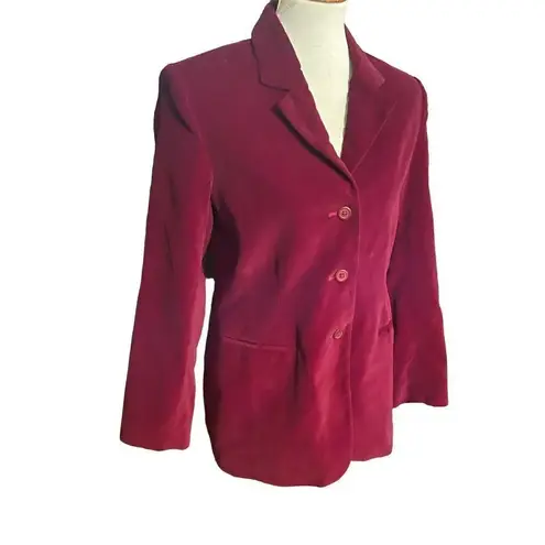 Jessica Holbrook Vintage Women 90s Collared Button Down Red Velvet Blazer Size 6
