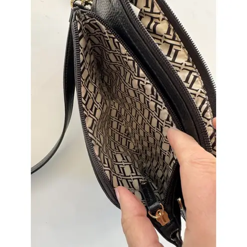 Tignanello Black Leather Crossbody Bag Adjustable Strap Gold Hardware