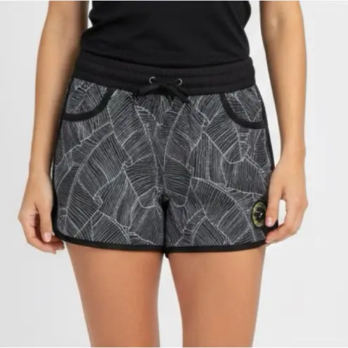 WAILOA SURF Women’s Tropical Print Casual Beach Shorts Black Size M