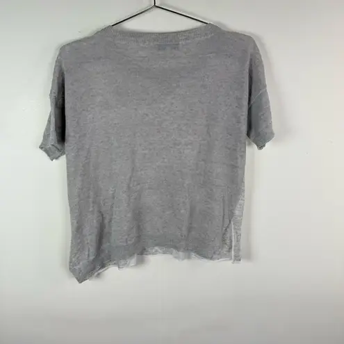 White + Warren Linen Blend Leaf Print Short Sleeve Sweater Size XS