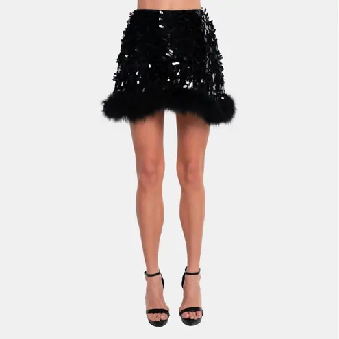 NWT OW Collection VIRGO Sequin Feather Top and Skirt Set Sz Small $550 Black