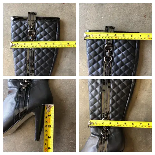 Quilted Black Leather Heeled Tall Boots Size 6.5