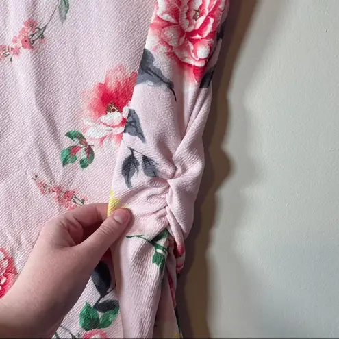 Pinkblush Pink Floral Fitted Ruched Short Sleeve Maternity Dress Size S