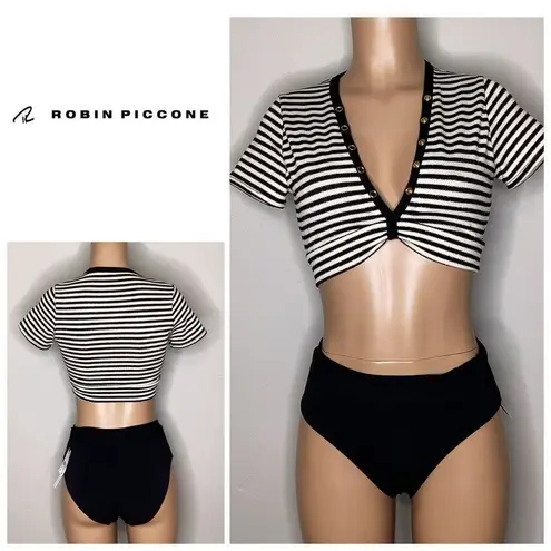 Robin Piccone New. black stripe bikini. XS. Retails $198