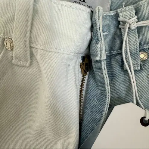 Flying Angel Color Split Denim Shorts White Light Wash NWT Size 5/27 Blue