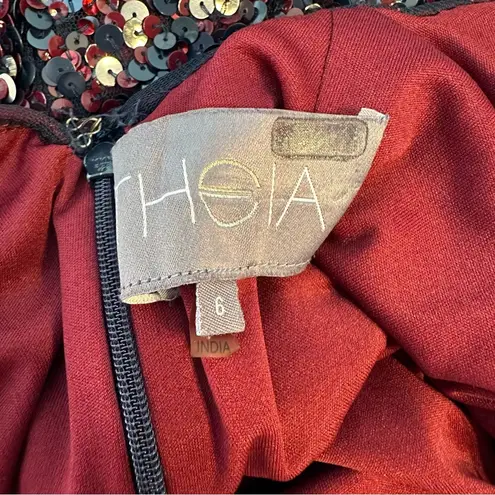 Theia Mixed Berry Sequin Shift Dress Open Cowl Back size 6 Cocktail Scoop Neck Blue