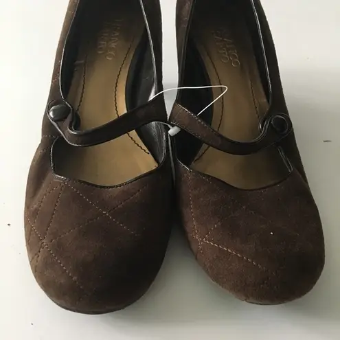 Franco Sarto  Suede Coin Brown‎ Mary Jane Kitten Heel Shoes Womens Size 8.…