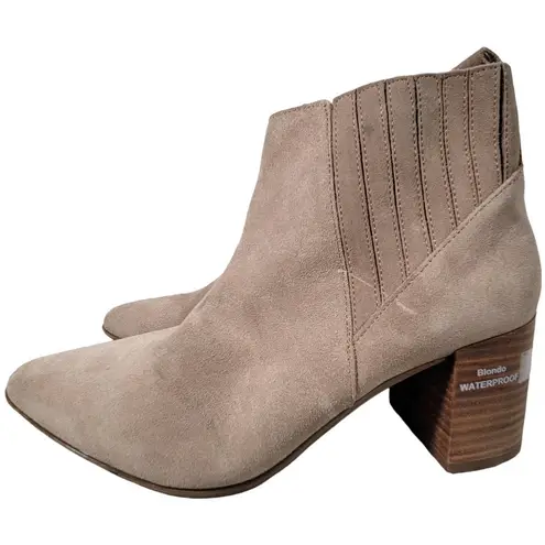 Blondo Laureece Waterproof Suede Ankle Booties Block Heel Side Zip Tan 10M