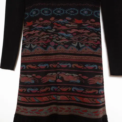 Peruvian Connection Black Cotton Geometric Andean Bodycon Dress - S