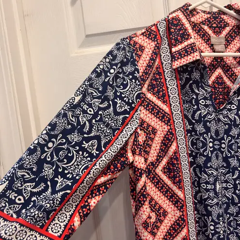 Chico's  Women's Size‎ Large US 12 Vanity 2 Coral Navy Paisley Print Shirt Dress