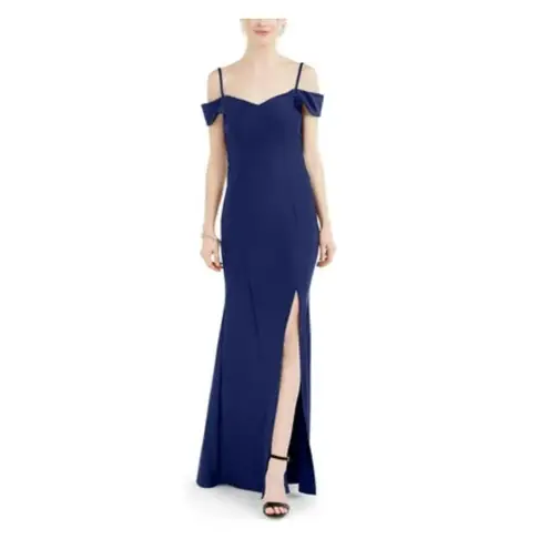 Nightway Backless Cold Shoulder Evening Gown Blue Size 6 Long Formal Dress