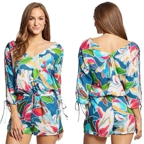 La Blanca Floral Romper Medium Cover Up Resort Colorful Tropical Lightweight