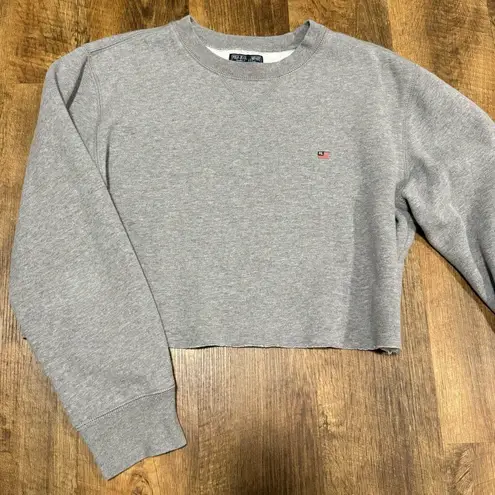 Vtg Y2K Polo Ralph Lauren Cropped Pullover Crewneck Sz Medium Grey Flag